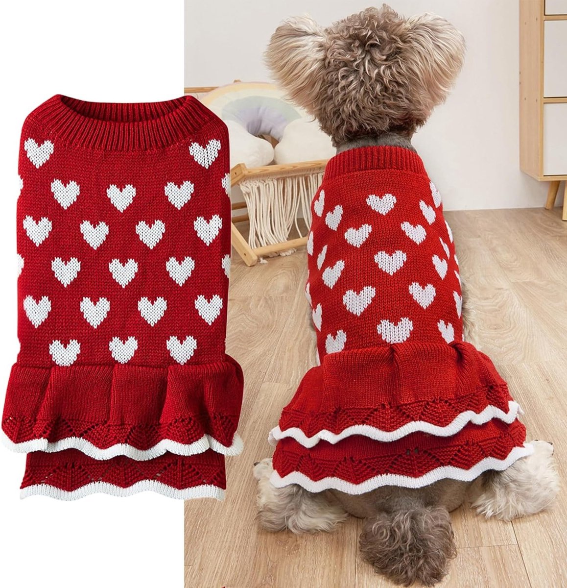 Schattige Valentijnsdag Trui voor Honden en Katten - Rood Roze Hart Turtleneck Trui voor Winterse Dagen, Maat S/M