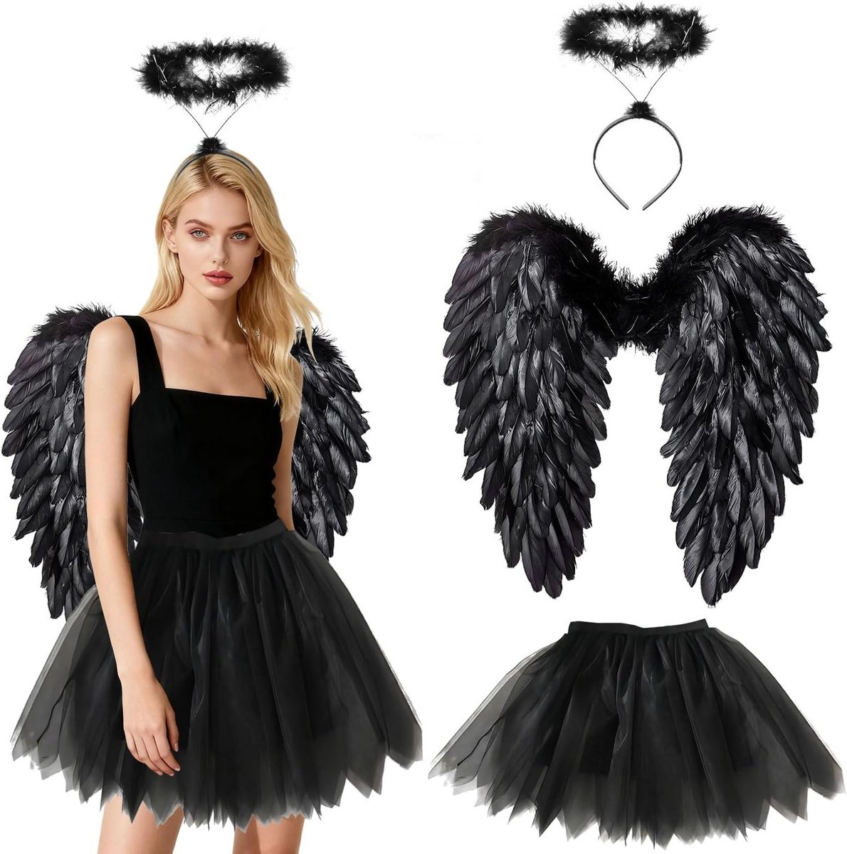 Volwassenen Kostuum met Engel Vleugels en Halo, Perfect voor Halloween, Inclusief Tutu Rok en Engel Kostuum voor Kinderen