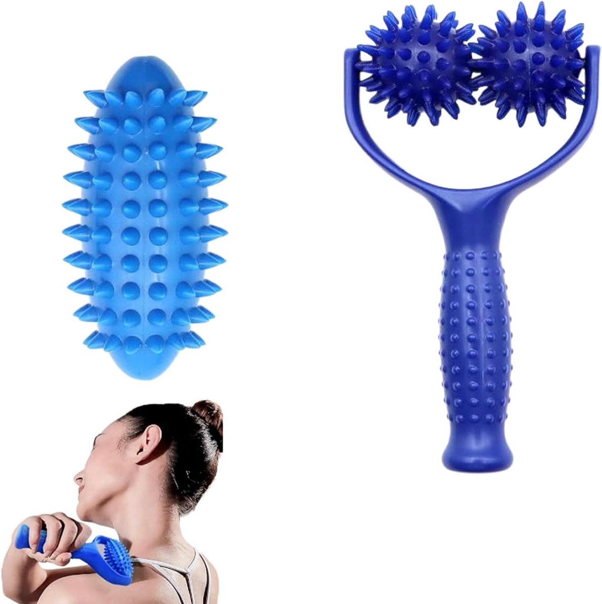 Massage Roller met Handvat Set - Verwisselbare Hedgehog Bal voor Spierpijn, Rug- en Schoudermassage, Fascia Roller en Handmassager