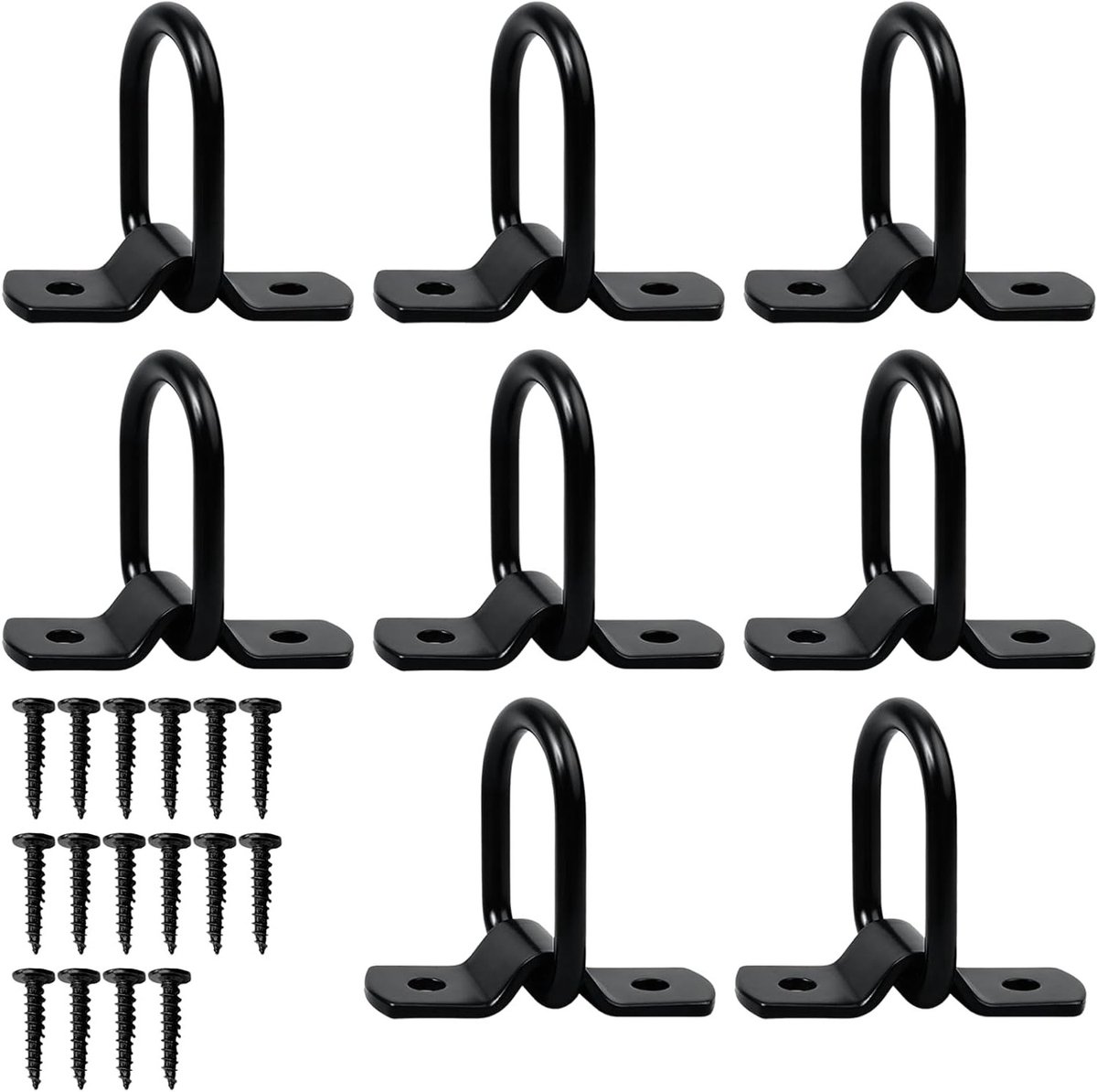 SnelShoppen - 8-delige D-ring met schroeven, zwarte houder, zware lading, lashing ogen, bevestigingsringen, trekhaak, trailer lashing ogen, geschikt v