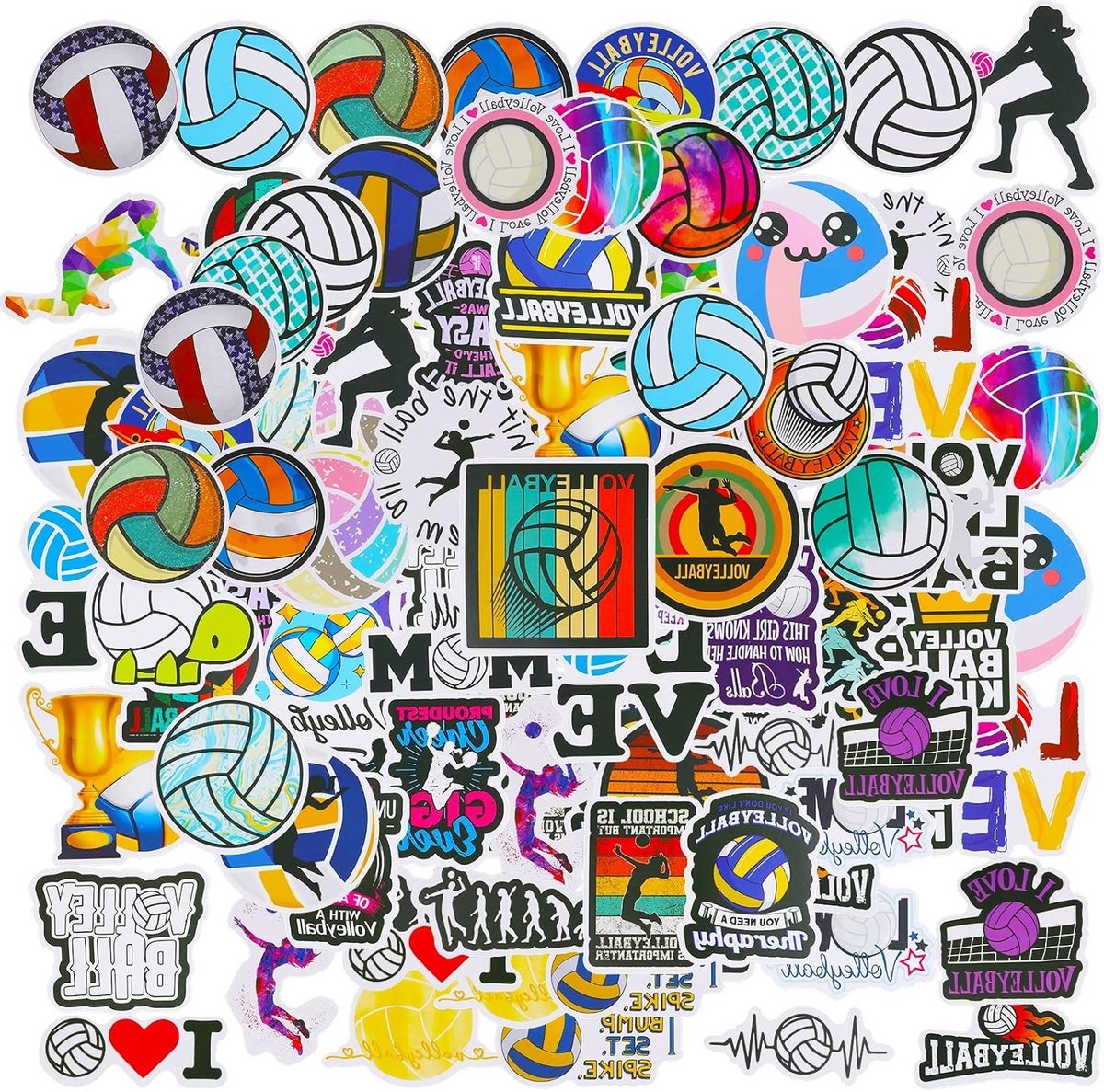 50 Stuks Waterdichte Volleybal Stickers, Vinyl Aesthetic Stickers voor Laptop, Scrapbooking en Cadeaus voor Jongeren en Volwassenen