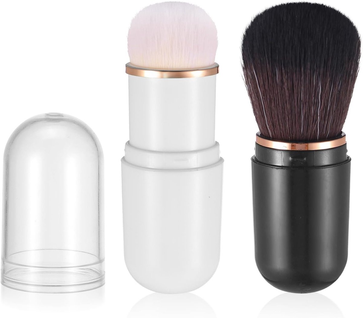 Retractable Kabuki Make-upkwasten Set van 2 - Reisvriendelijke Blush, Poeder en Foundationkwasten voor Vloeibare en Geperste Poeder, Zwart en Wit