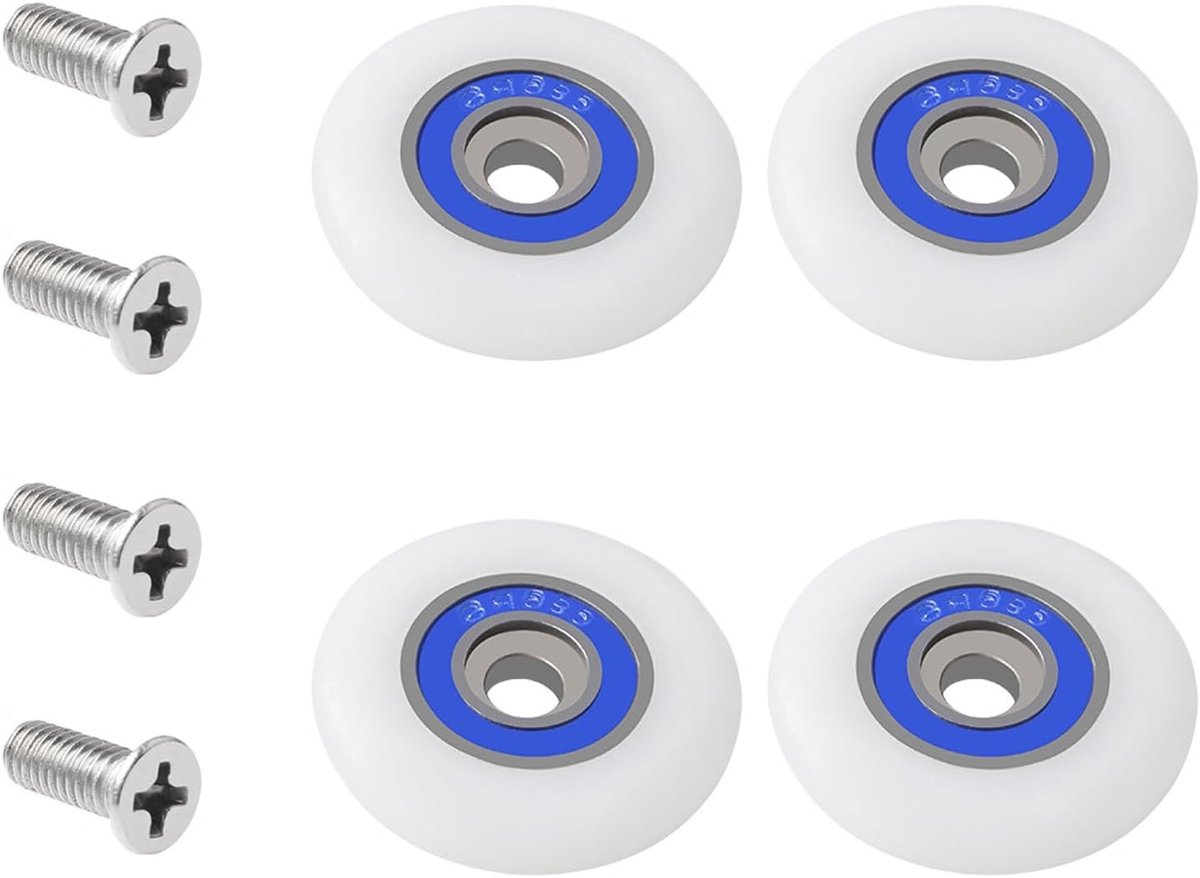 20mm Douchedeur Wielen Set van 4, Vervangende Wielen voor Douchecabine en Schuifdeuren, Onderste en Boven Bevestigingsonderdelen voor Douchedeur (29mm)