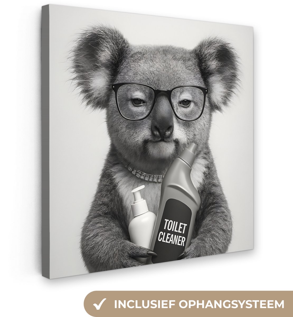 Canvas schilderij 50x50 cm - Exclusieve wanddecoratie Koala - Bril - Toilet - Muurdecorati