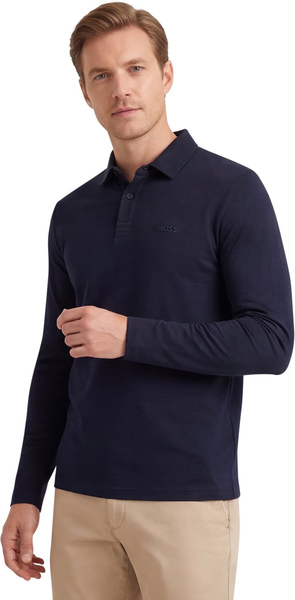Hugo Boss polo lange mouw donkerblauw
