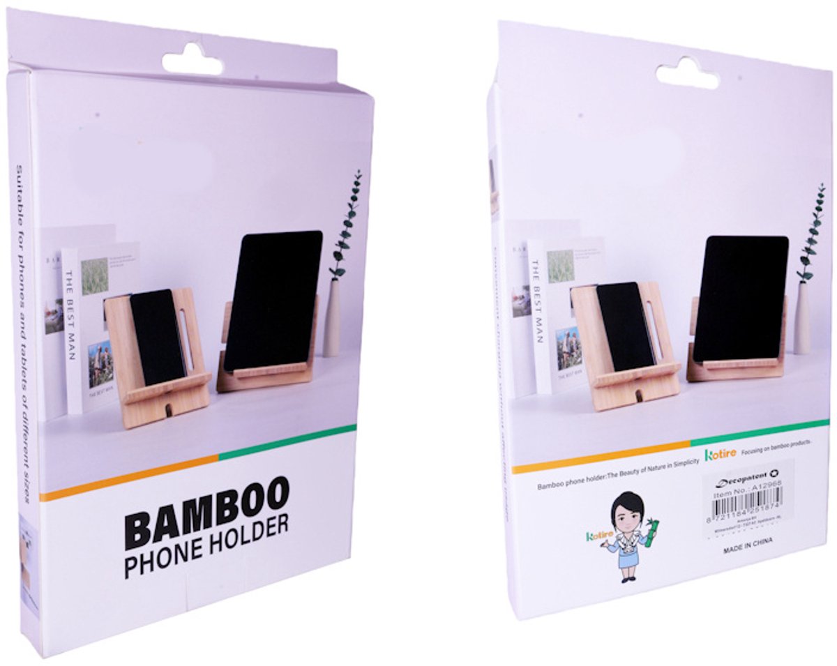Decopatent - Universele Telefoonhouder / Tablethouder - Telefoon houder van Bamboe hout - tablet / iPad houder - standaard voor gsm Afm Staand: 15x20x0.8 Cm - Afm Liggend: 20x15x0.8 Cm. — cadeau in Telefoon & Tablet - foto 6