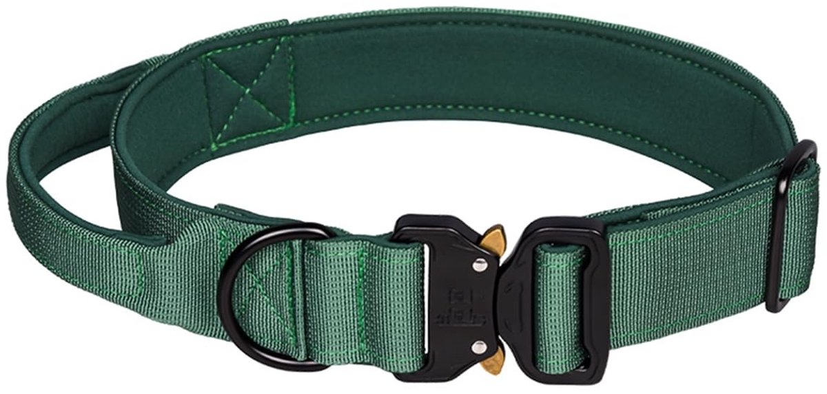 aladdien - Tactische halsband - Verstelbare hondenhalsband - Militaire training - Groen - Zware metalen gesp - Geschikt voor middelgrote en grote ho...