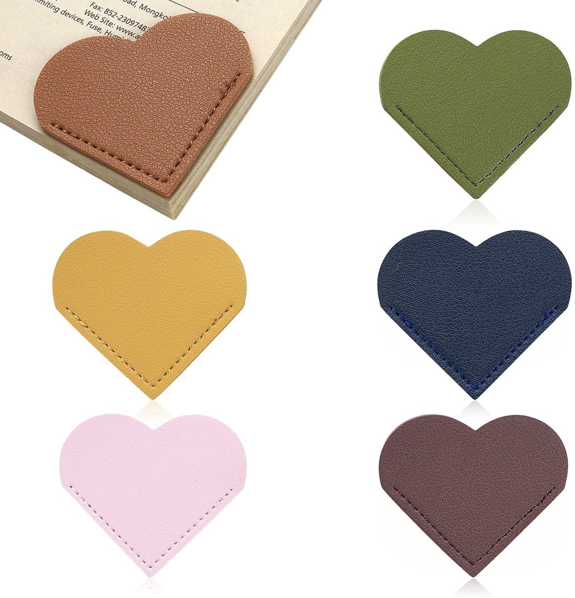ONF3 - Leren Boekenleggers - Handgemaakte Hartvormige Bladwijzers - Schattige Boekaccessoires - 6 Stuks - Perfect voor Boekenliefhebbers - Ideaa...