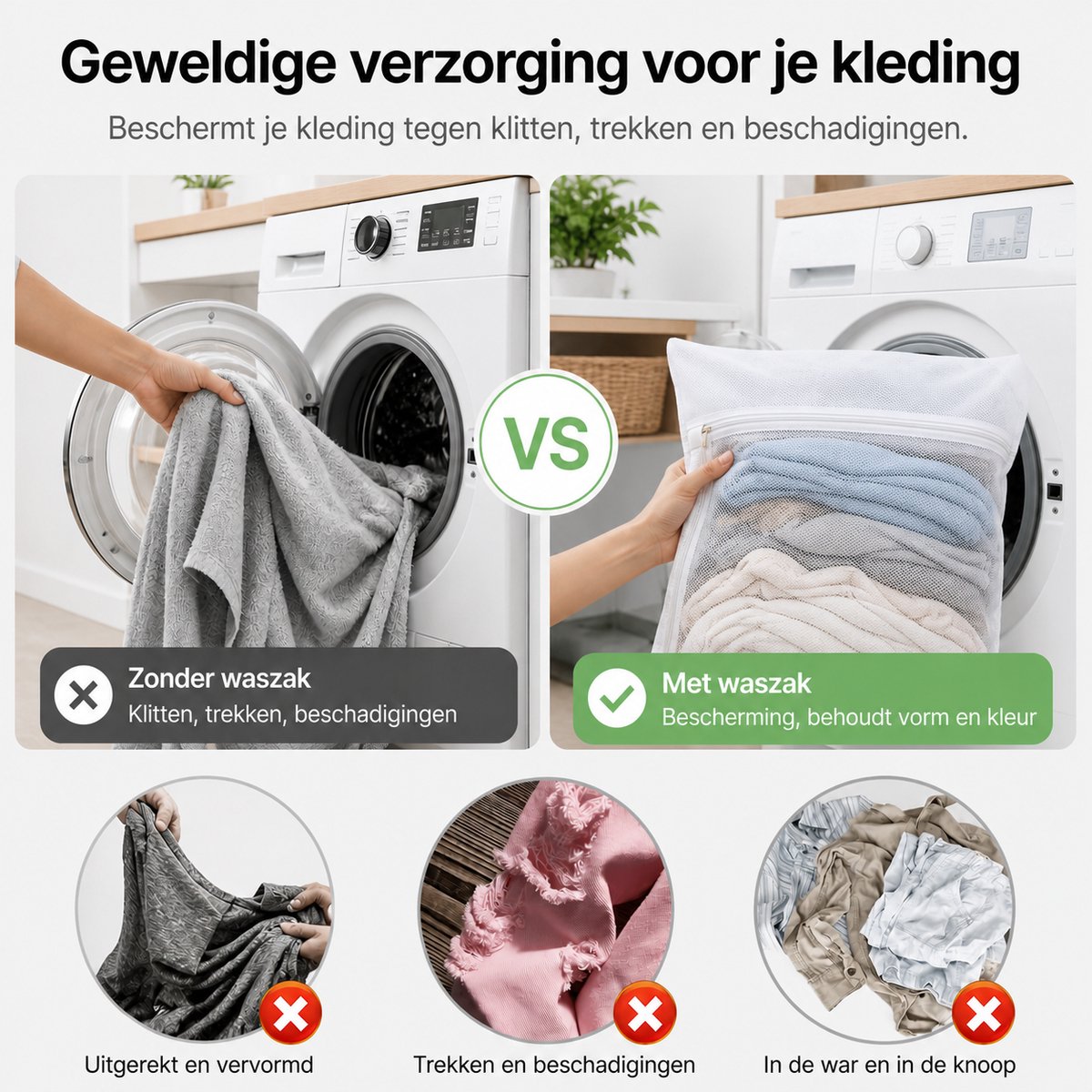BOTC Waszakken - 90*110cm Waszak Groot - 1 set van 2 stuks - Waszak Wasmachine - Laundry bag - Waszakken - Wit — afbeelding 5