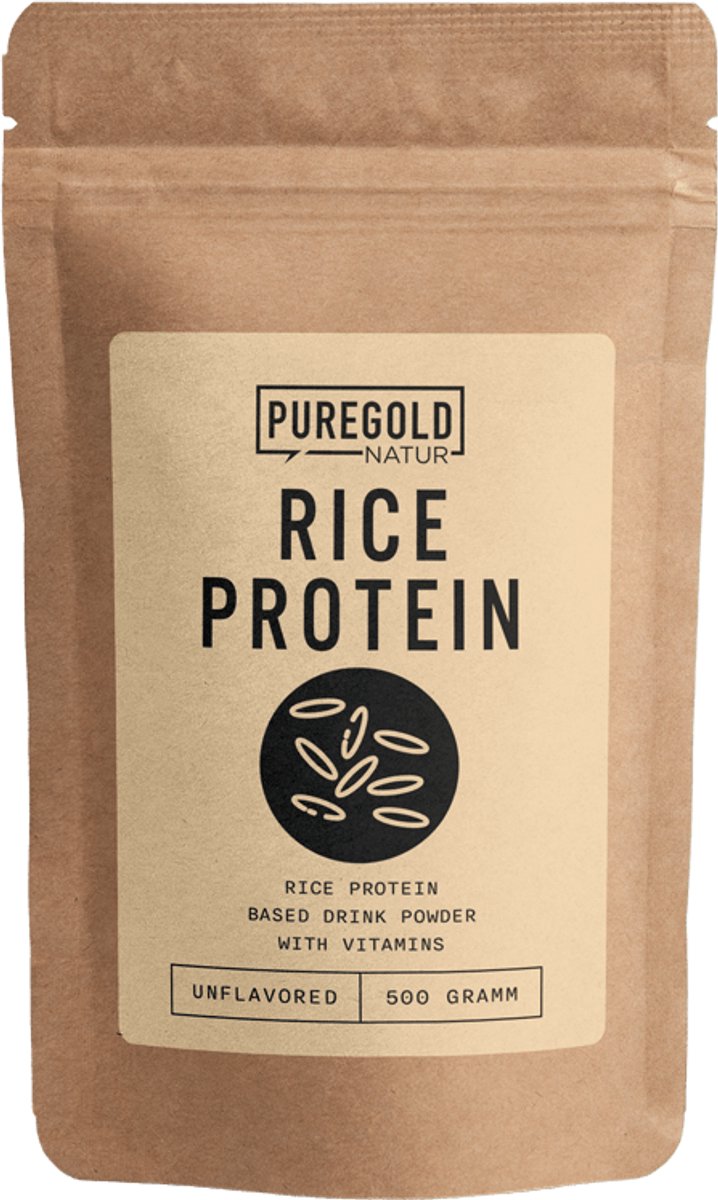 Pure Gold Rice Protein – Vegan Rijstproteïne Poeder – 500g – 20 Porties – Plantaardig Eiwit met Vitamine B3 & B6 – Zonder Toevoegingen – Naturel