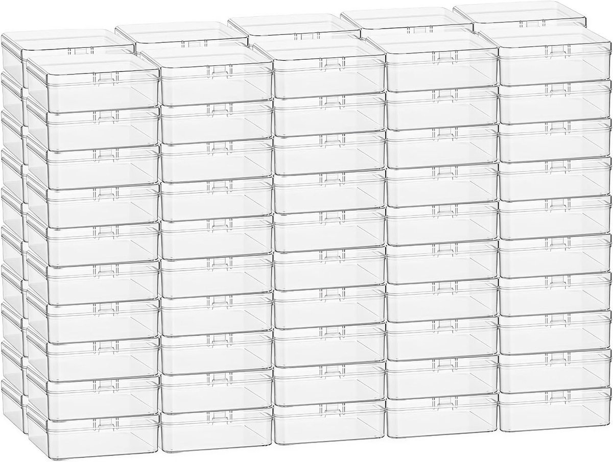 100 Stuks Vierkante Lege Mini Heldere Plastic Opbergdozen met Scharnierende Deksel voor Kleine Items en Creatieve Projecten (55x55x20mm)