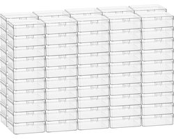 100 Stuks Vierkante Lege Mini Heldere Plastic Opbergdozen met Scharnierende Deksel voor Kleine Items en Creatieve Projecten (55x55x20mm)