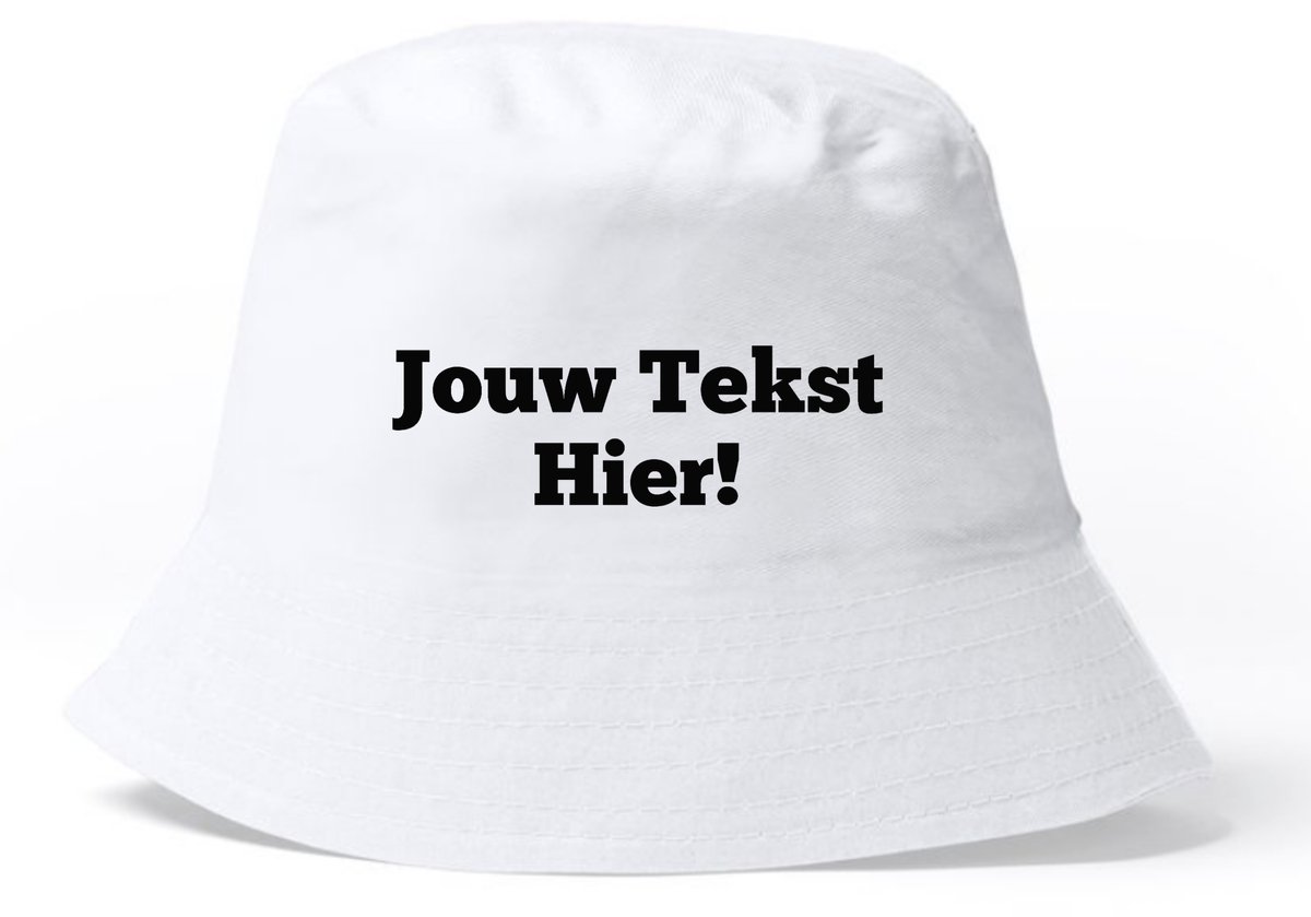 Witte Bucket Hat Gepersonaliseerd met tekst - Bedrukt met jouw tekst - Festival - feest - vissers hoedje