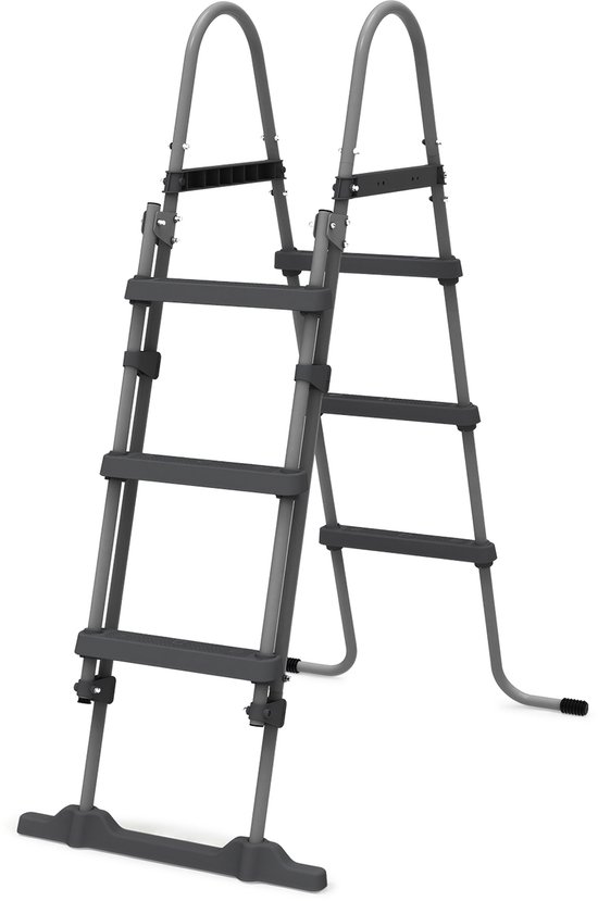Grijze zwembadtrap van VirtuFit met 4 treden en een breed grondvlak voor stabiliteit.