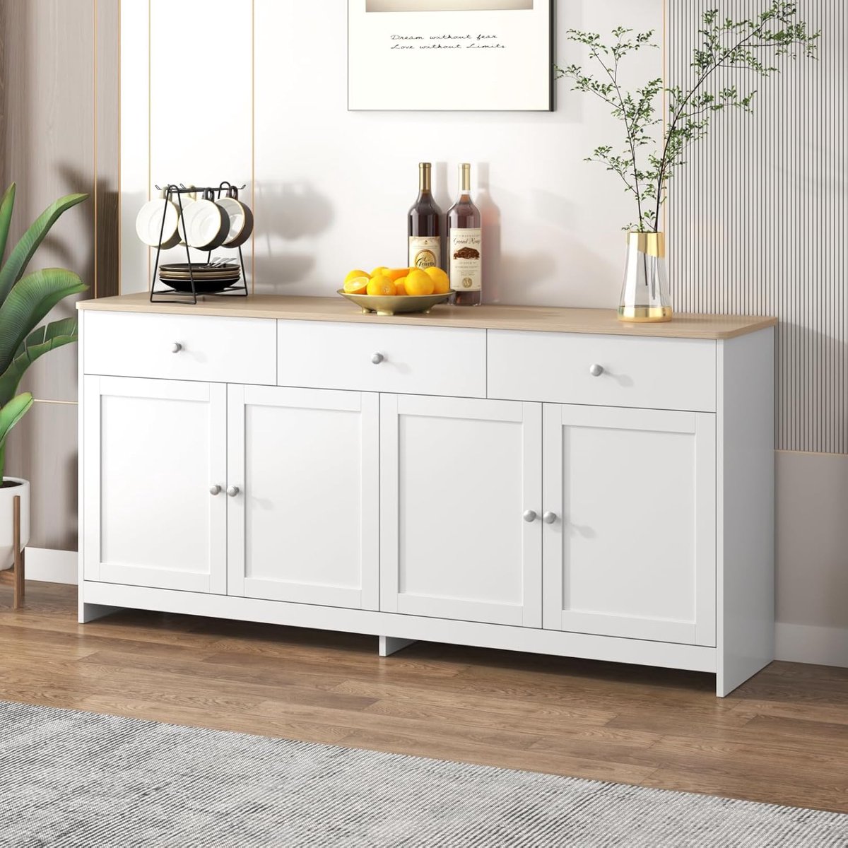 Dressoir 120x30x80 cm – Modern Minimalistisch Buffetkast met 4 Deuren en Verstelbare Planken – Opbergkast voor Woonkamer, Keuken en Hal – Wit – Dader