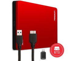 VisiQuality High-Speed Externe Harde Schijf 1 TB - Draagbare Harde Schijf USB 3.0 - Voor Windows & Mac - Xbox & PS4 games - Compact - Met handleiding - Rood