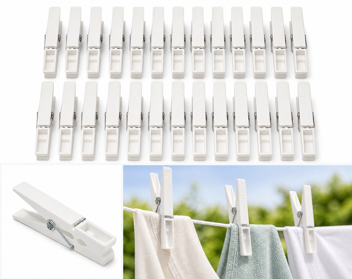 Knijpers - wasknijpers - Zwart / Wit / Grijs / - PVC - 24 stuks