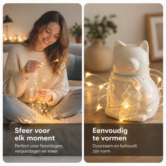 BOTC Lichtsnoer Binnen en Buiten Met Afstandsbediening - Fairy Lights 10 meter - LED Lampjes Slinger - Soothe Lichtsnoer Binnen - Op Batterijen - Warm White