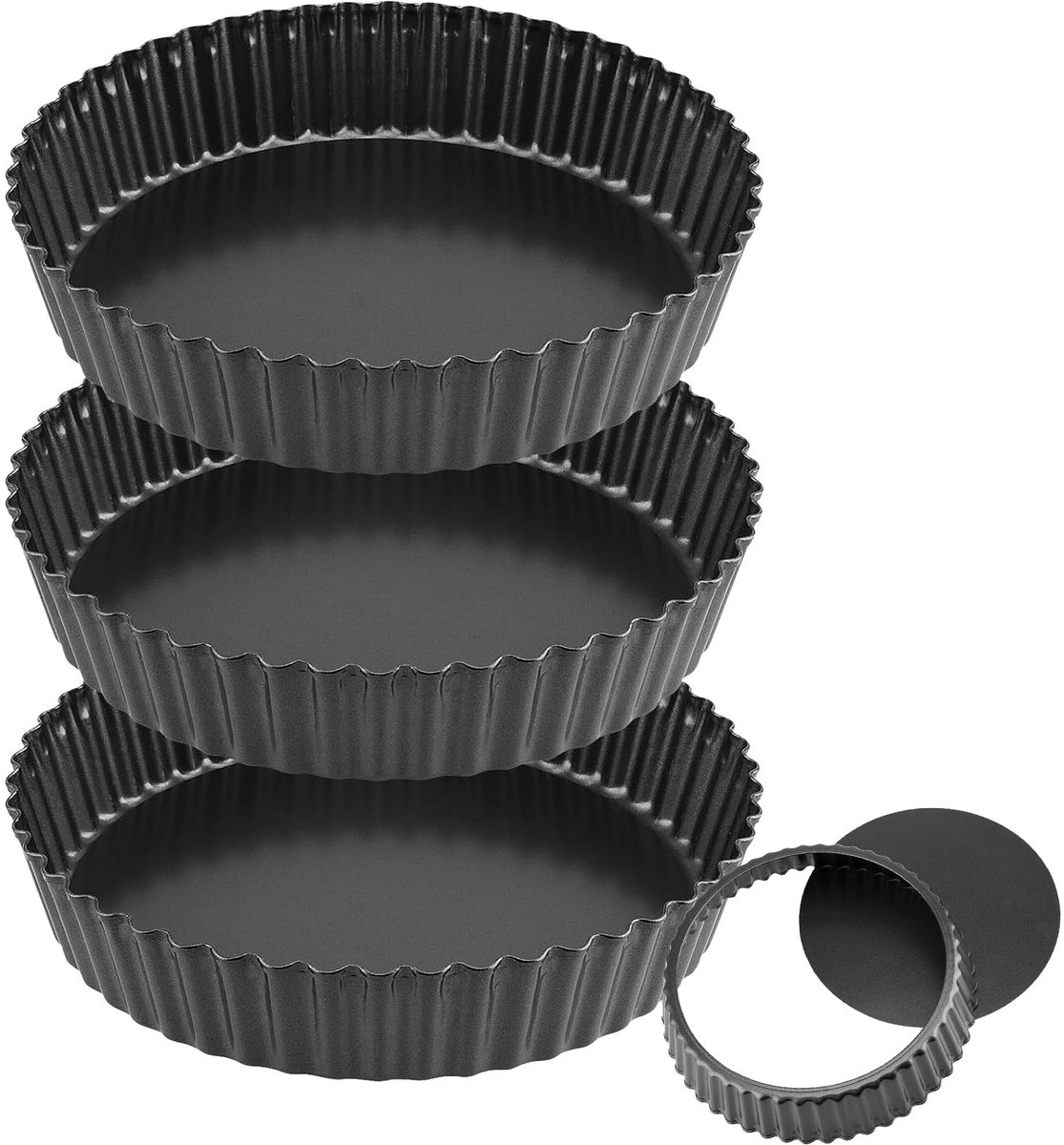 aladdien - Quiche Dish - Non-Stick Taartvorm - Perfect voor Bakken - 10 inch - 3 Pack - Ideaal voor Quiches en Flans - Diep en Ronde Vorm