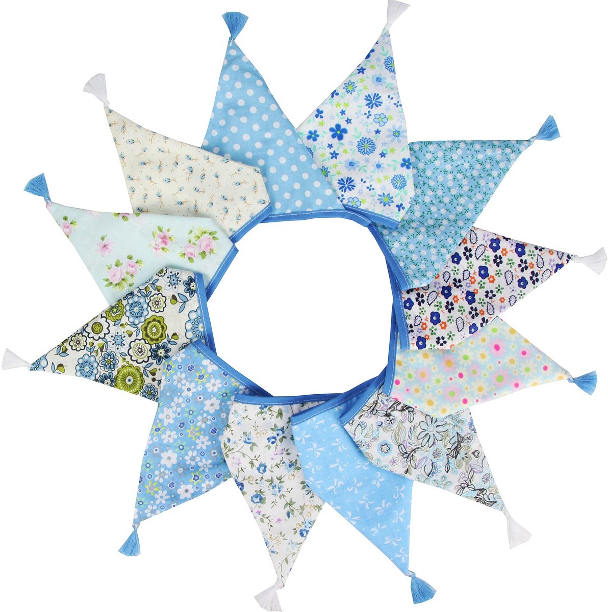 Allecto - Stof vlaggetjesslinger - Decoratie voor kinderverjaardagsfeest - Blauw - Wimpelslinger - Versiering voor babykamer - Geschikt voor feeste..