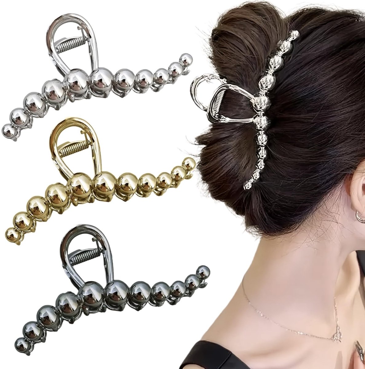 ONF3 - Grote Metalen Haarclips - Niet-Slip Haarclauw - 3 Stuks - Versterkt voor Dik Haar - Geometrisch Design - Perfect voor Vrouwen en Meisjes ...