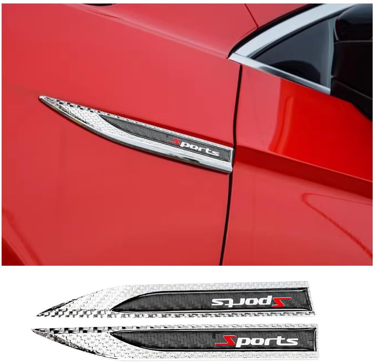 aladdien - personaliseerbare sportemblemen - 3D decoratieve stickers - zwart en zilver - auto stickers - voor carrosserie - 2 stuks
