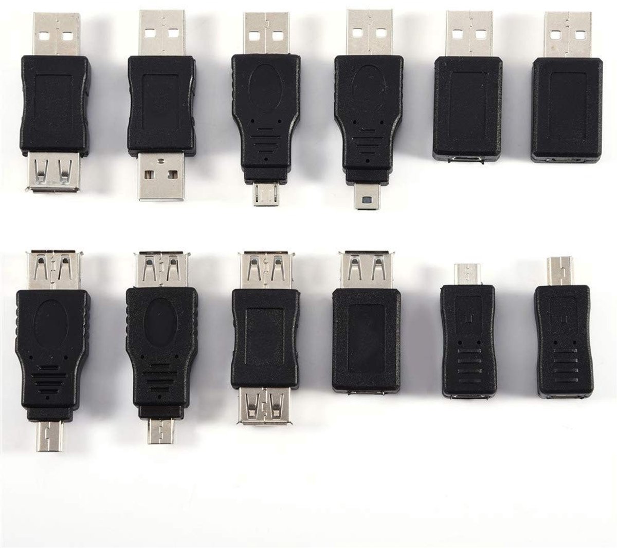 12st high-speed USB 2.0 adapterkit OTG 5pin mini-wisselaar-converter, Micro/Mini mannelijke/vrouwelijke connector, zwart .