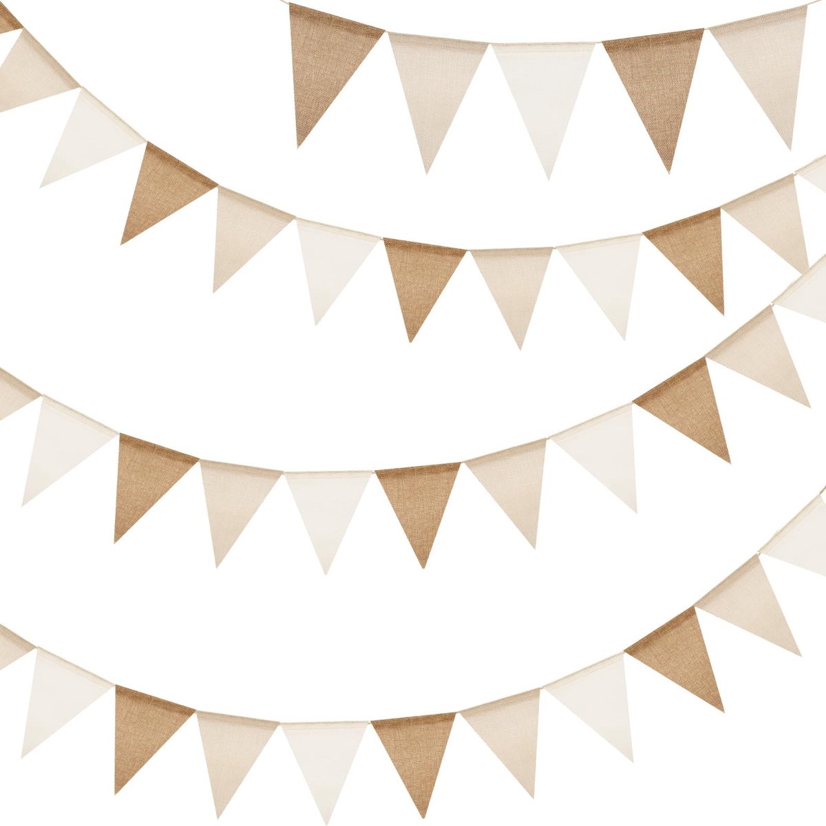ONF3 - Vlaggetjesslinger - Jute Vlaggenketting - 12 Meter - Bruin Beige - Decoratie voor Feestjes - Kinderkamer - Tuin