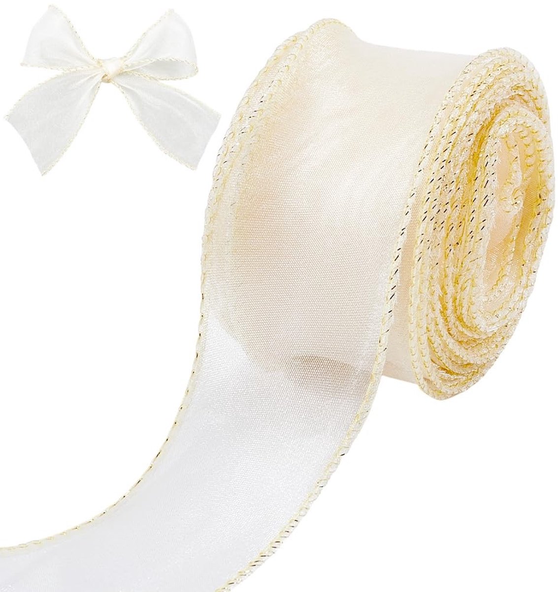 Allecto - Organza Tulle Cadeau Ribbons - Kerstdecoratie - Wit Goud - Trouwen - Cadeauverpakking - 1-5/8 Inch Breed - Geschikt voor Feestdagen - Wit...
