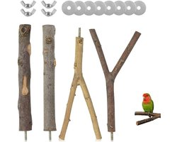 Natuurlijke Vogelkooi Zitstokken met Ringen en Vlinderschroeven voor Parkieten en Vogels