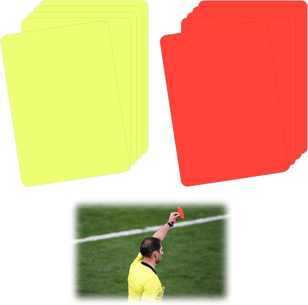Set van 10 scheidsrechterskaarten, waterdicht PVC, rood en geel, 8 cm x 10,5 cm, ideaal voor sportevenementen en voetbalwedstrijden
