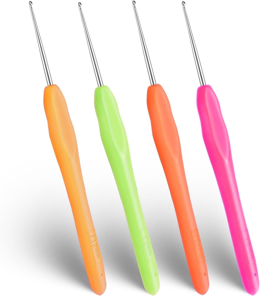 Set van 4 Haaknaalden: 1.25, 1.5 en 1.75 mm, Ergonomische Handgreep voor Breien van Sjaals, Handschoenen en Meer