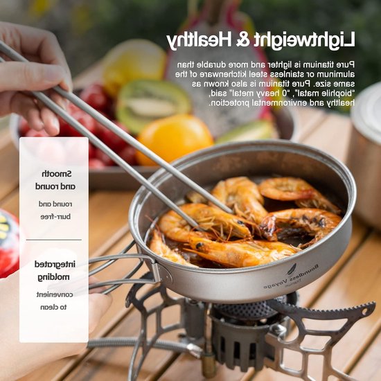 Lichtgewicht Titanium Kookset voor Kamperen en Buitenshuis - Draagbare Pannen en Potten voor Hiking en Picknicks met Opvouwbare Handgreep — afbeelding 4