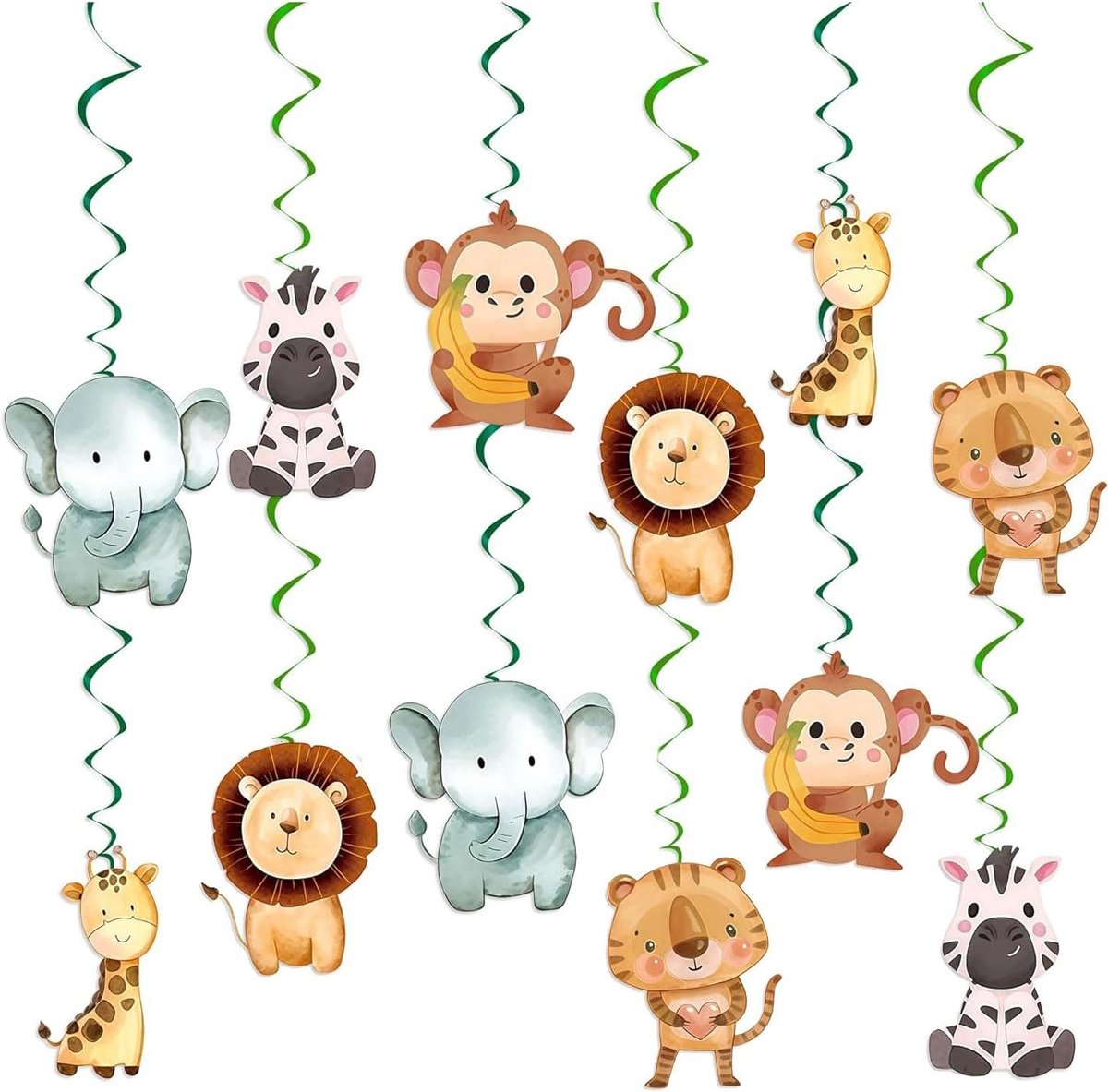 Safari Dieren Jungle Feestdecoraties - 24 Stuks voor Kinderverjaardagen, Babyshowers en Thematische Feesten