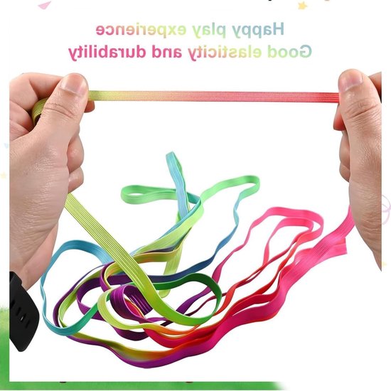 Set van 2 kleurrijke platte elastische springtouwen van 6m, duurzaam en ideaal voor buitenspellen, perfect voor kinderen en nostalgische speeltuinplezier van Merkloos — afbeelding 2