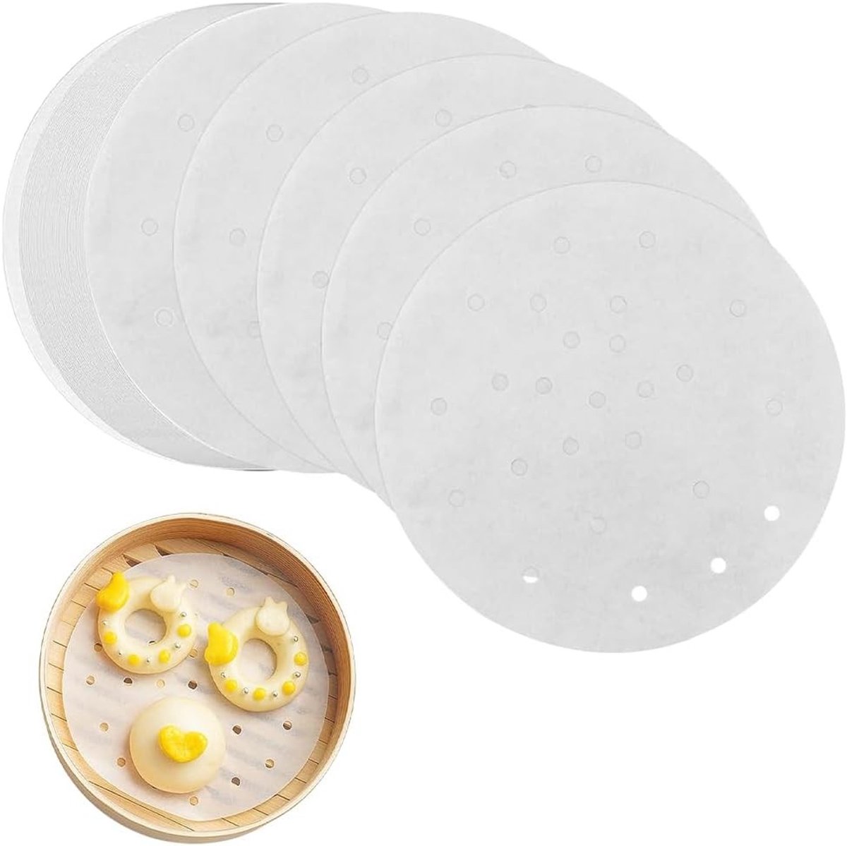 200 Stuks Geperforeerd Stoompapier Rond 20 cm voor Dim Sum en Stomers