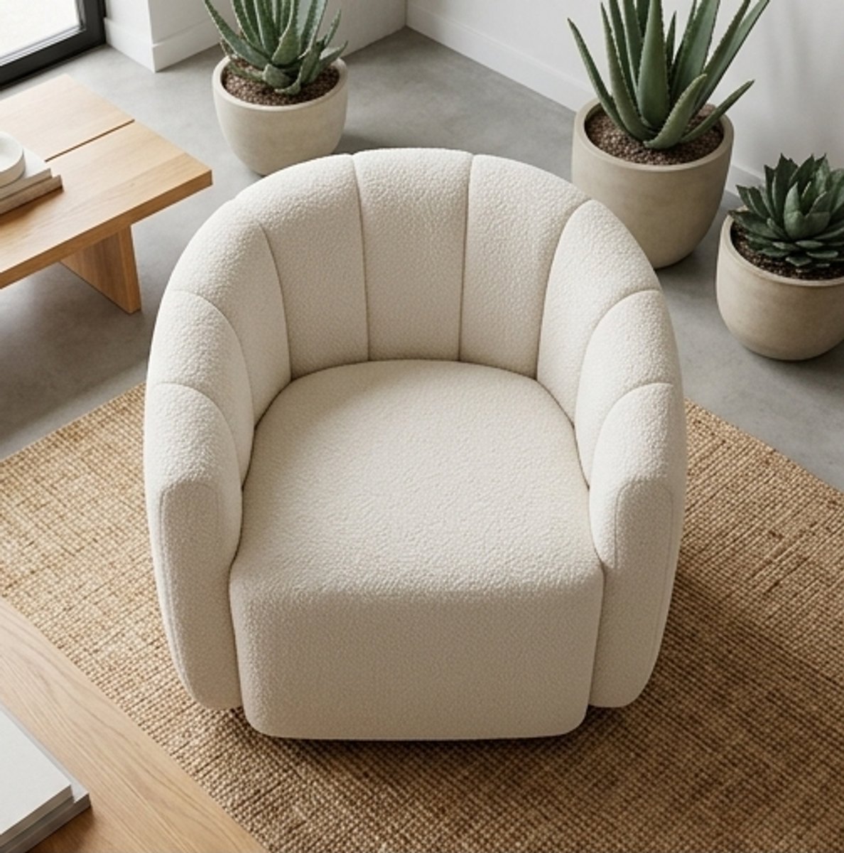 360° Draaibare Luxe Sherpa Fauteuil – Ergonomische Pumpkin Design Lounge Stoel met Armleuningen en Dikke Zitting – Modern Club Chair voor Woonkamer, Slaapkamer & Kantoor (Wit) – Ganeey