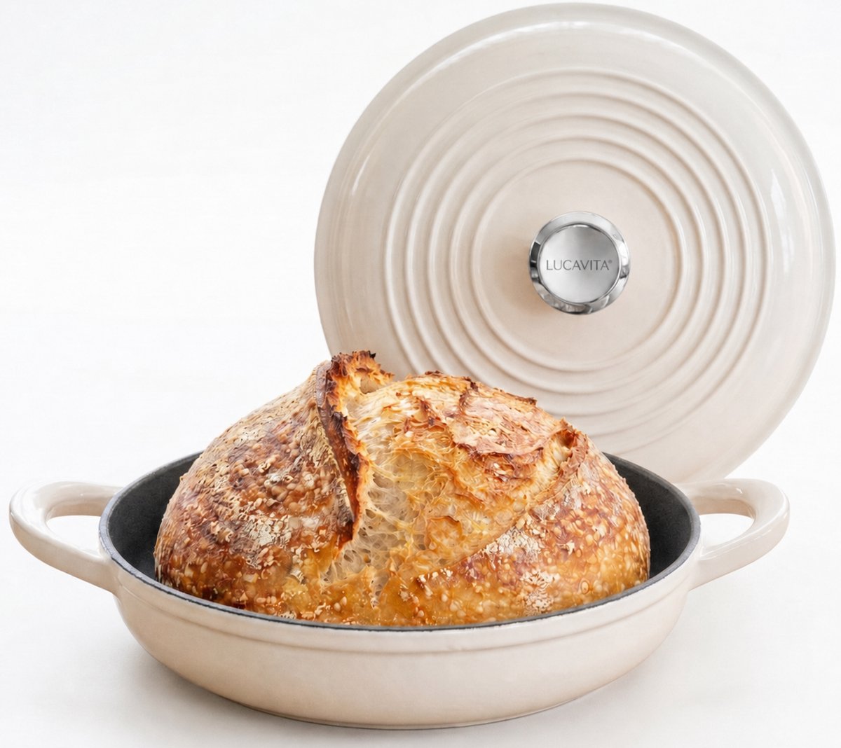 LUCAVITA® Broodpan Gietijzer Emaille ⌀ 26cm - 5 Liter - Broodbakbol - Braadpan - Broodbakpan - Dutch Oven - Cast Iron - Inductie