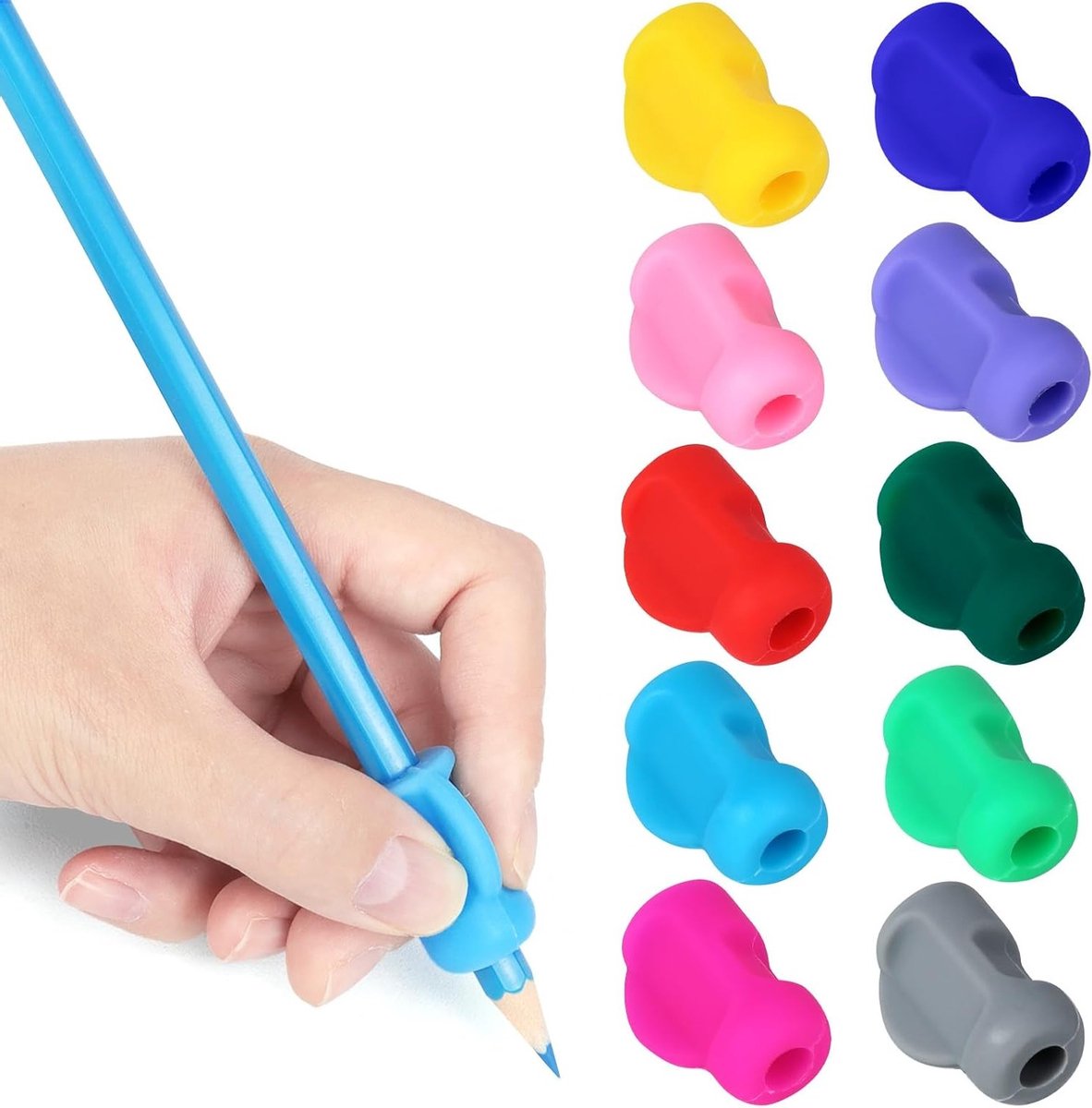 Ergonomische Schrijfhulpmiddelen voor Kinderen - 10 Stuks Silicone Penhouders voor Links- en Rechtshandigen, Verbeter Schrijfvaardigheid en Comfort