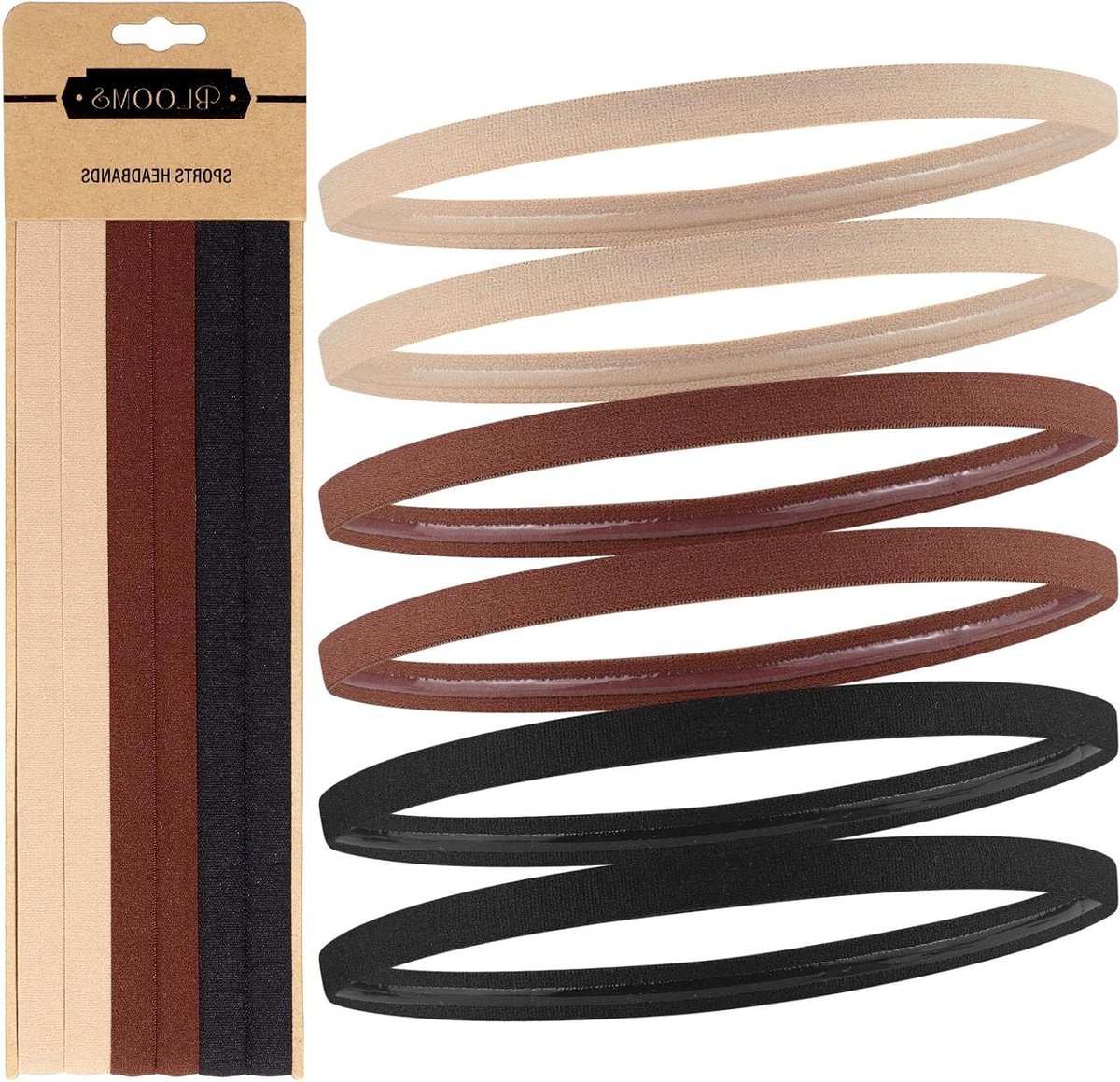 Set van 6 Elastische Sport Haarbanden voor Mannen, Jongens, Vrouwen en Meisjes - Antislip Silicone Haarbanden voor Voetbal, Yoga en Fitness - Zwart, Bruin en Beige