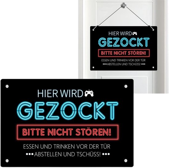 Foto: Allecto gamer deurplaat niet storen metalen bord gaming kamer decoratie game accessoire voor de deur grijs