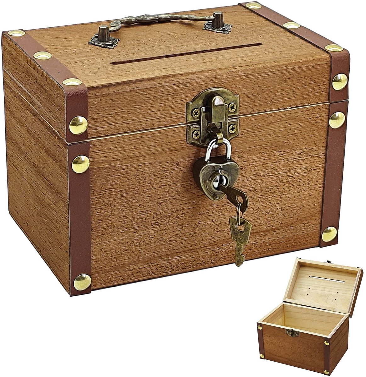 Allecto - Schatkist Houten Spaarpot - Vintage Houten Kist - Milieuvriendelijk - Decoratie en Opberging - Juwelendoos - Geschikt voor elke gelegenhe...