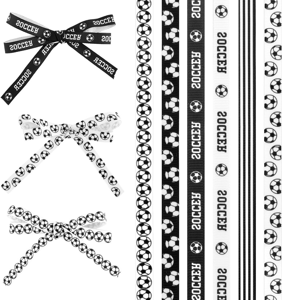 6 Rollen Voetbal Ribbons van 16.4m, Grosgrain Linten voor Cadeauverpakking, Feestdecoratie en DIY Knutselen voor Haarstrikken