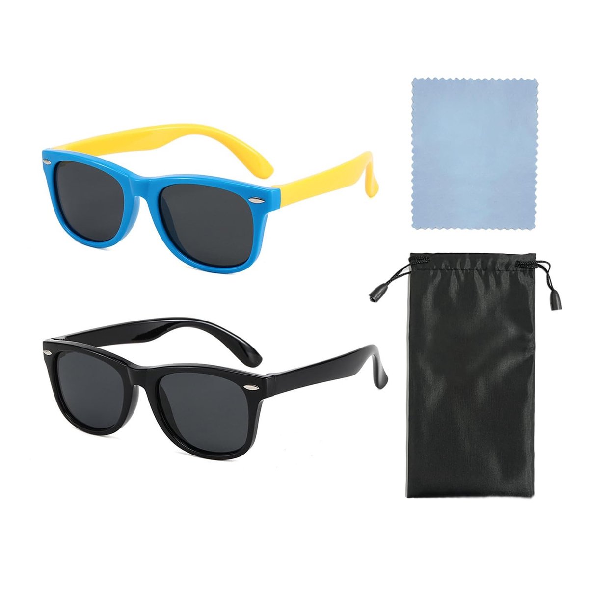 VT Goods - Gepolariseerde zonnebril - UV-bescherming - 2 stuks - Blauw en zwart - Modieus voor kinderen - Perfect voor jongens en meisjes