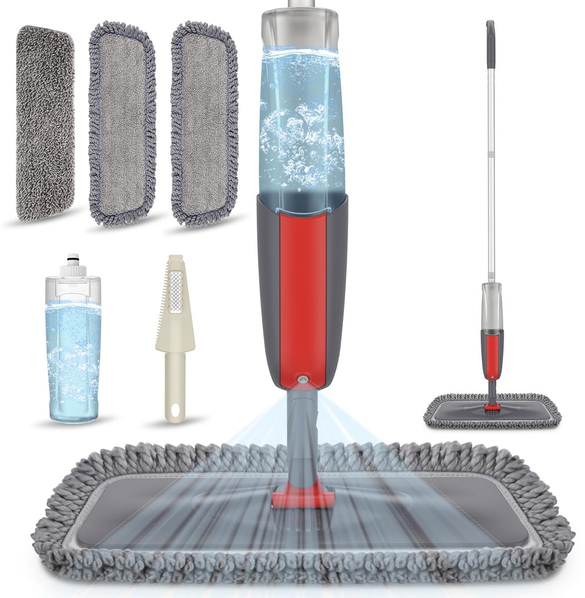 ONF3 - Microvezel dweilspray - Vloerdweil met spray - Rood - Geschikt voor harde vloeren - 3 wasbare pads - 410 ml