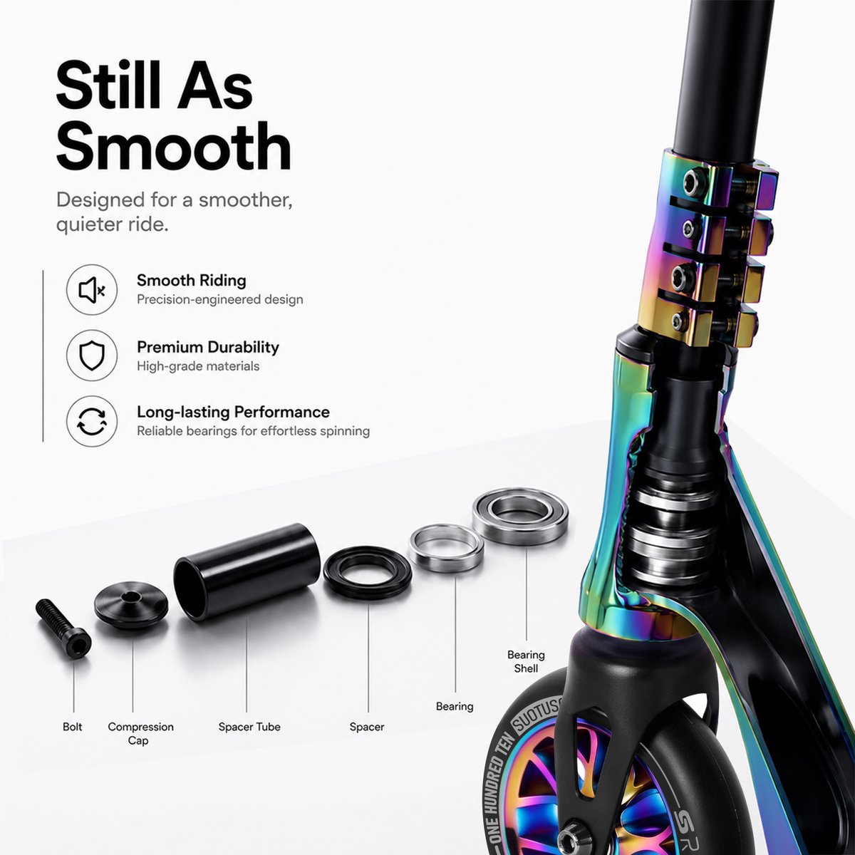 Suotu Stuntstep - Step - Kinderstep - Silent axle - Chrome ABEC-9 bearing - Speelgoed Jongens/Meisjes - Aluminium - Rainbow — afbeelding 6