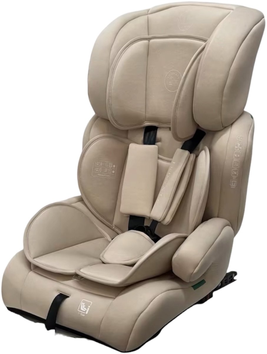 Liefjes & Co Varioseat Isofix Autostoel – i-Size – Groep 1/2/3 (76–150 cm) Memory Foam - Afstelbare hoofdsteun - Booster - Beige