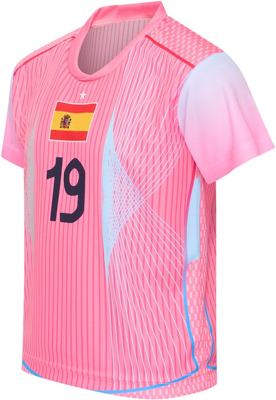 Maillot et short de football rose Lamine Yamal Espagne - Tailles bébé à adulte - Ensemble de football - Taille M