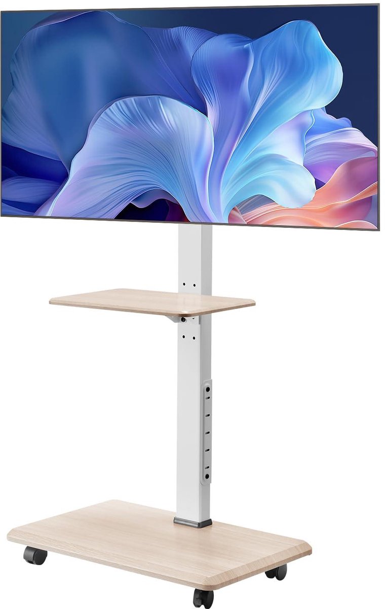 TV Stand met Wielen - TV Trolley Mobiel - Flexibel TV Kijken - In Hoogte Verstelbaar - 32-70 inch - Zwart