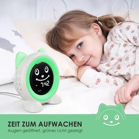 Kinderwekker Slaaptrainer - Digitale Wekker Kinderen - Kinderen Leren Slapen - Met Kleuren Nachtlampje - Middelgrote Grootte - Wit — afbeelding 4